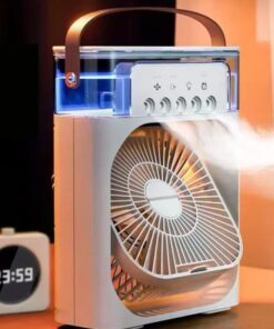 Air Cooler Fan 3 in 1 Mini Portable Fan Humidifier with 7 Colors LED Light Air Cooler 600ml Water Tank Air Cooling Fan